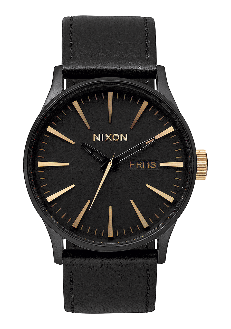 Nixon | Sentry Leather Watch 42mm  (Matte Black/Gold)