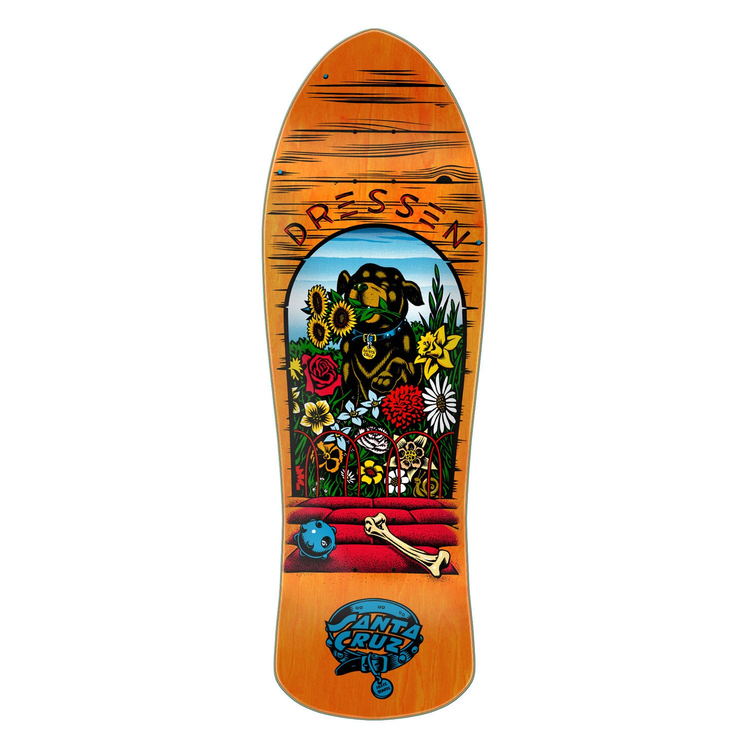 Santa Cruz | Dressen Pup Reissue 9.5″ Skateboard Deck (Orange/ Multi)